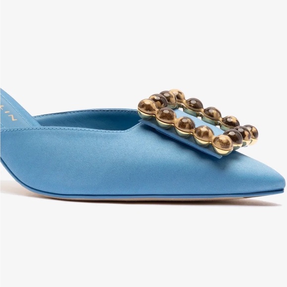 Chloe Gosselin by Larroude Ava Blue Satin Mules Size 8.5 - Picture 3 of 11